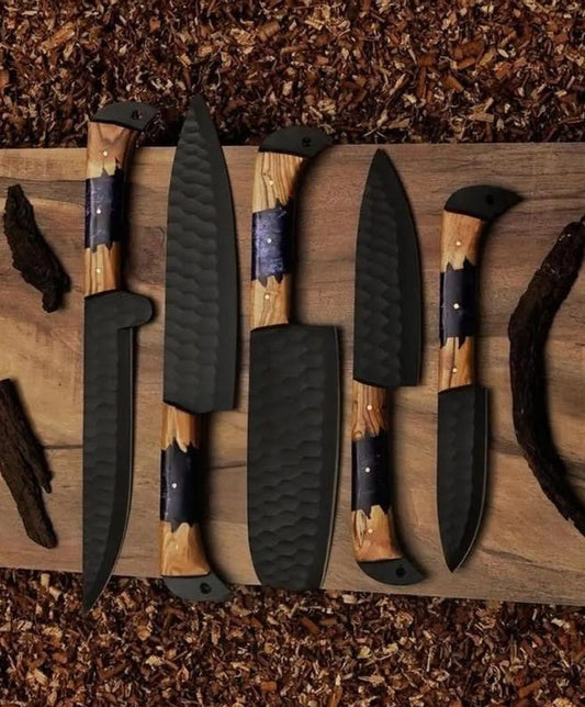5Pcs Hand Forged Damascus Chef Set | Damascus Kitchen Knives | Damascus Chef Knife Set | DAMASCUS Chef Set | CHRISTMAS Gift | GROOMSMAN Gift